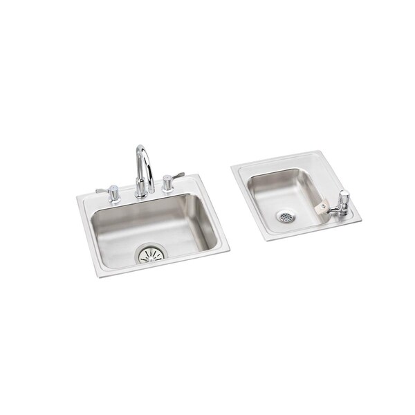 Lustertone Stainless Steel 34X17X4-1/2 Double Bowl Top Mount Classroom Ada Sink + Faucet/Bubbler Kit